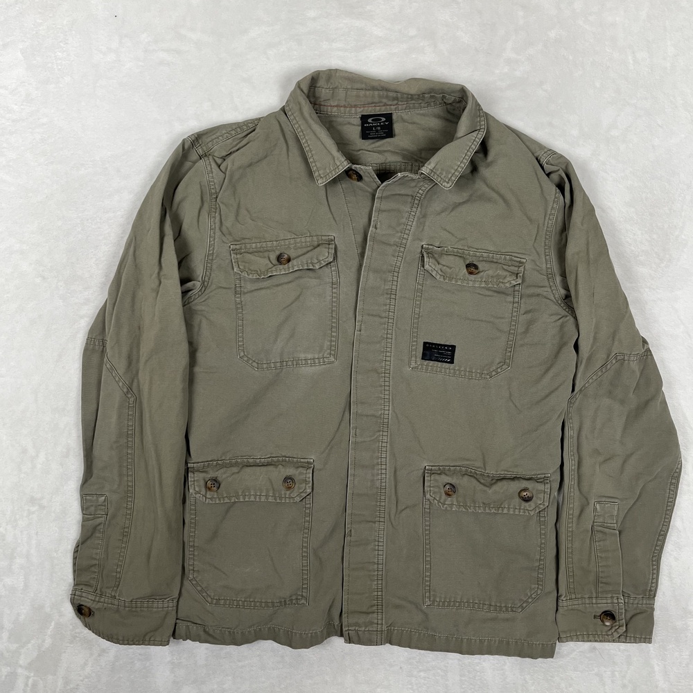 Oakley Jacket Mens Large Green Canvas Military Button Front Pockets Outdoor Y2K